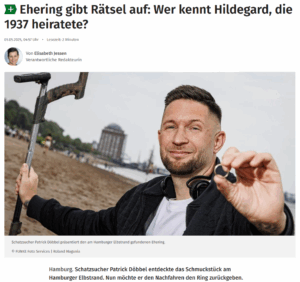 Elbstrand Zeitungsbericht gefundener Ehering Elbstrand Metalldetektor Abendblatt Strand