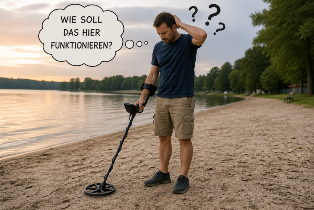 metalldetektor mann see strand